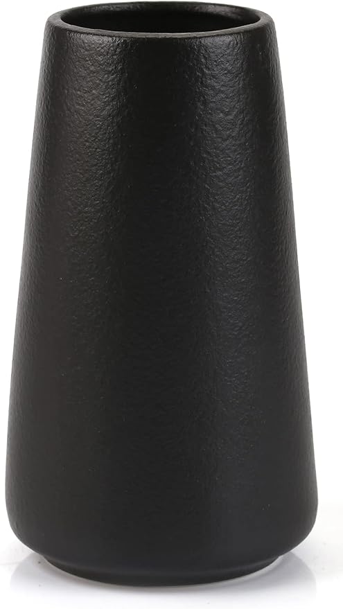 Simple Vase for Flowers Plants, Matte Vases for Modern Table Shelf Home Decor Wedding Boho Decor, 6" H Frosted Elegant Ceramic Vase for Pampas Grass Fluffy Stem Bouquet Lavender Flowers (Black, 1)-VerdiqueGarden
