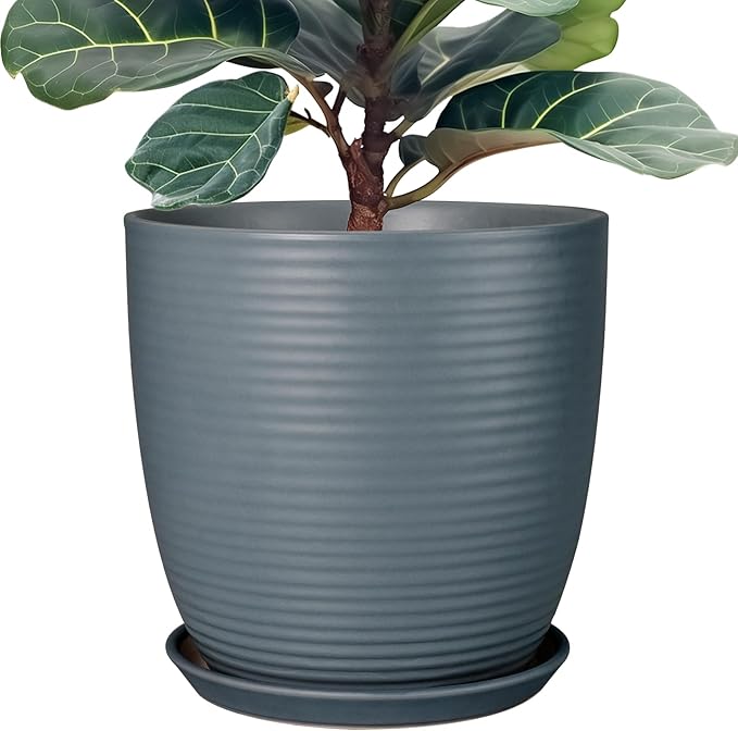 12 Inch Pots for Plants Ceramic Planter Pot Large Flower Pot with Drainage Hole and Saucer for Home Patio Garden Office Indoor Outdoor Gray-VerdiqueGarden