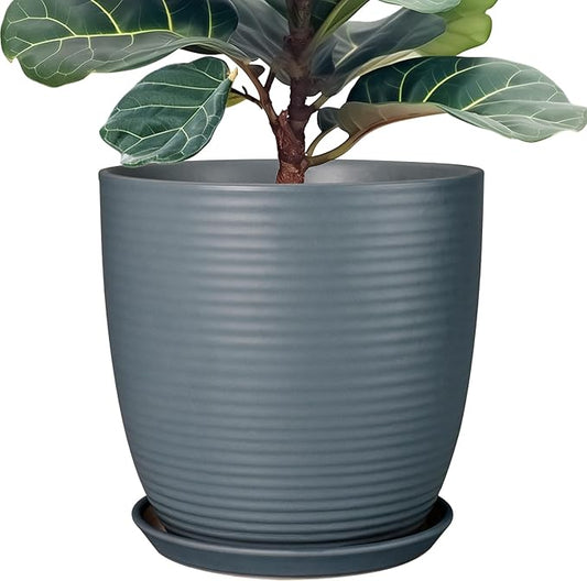 12 Inch Pots for Plants Ceramic Planter Pot Large Flower Pot with Drainage Hole and Saucer for Home Patio Garden Office Indoor Outdoor Gray-VerdiqueGarden