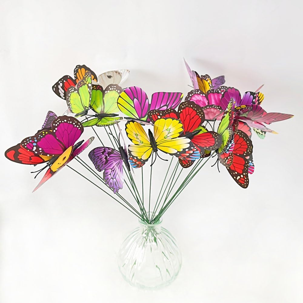 20pc Butterfly Stakes, 9.8in 3D Butterfly Garden Ornaments - Patio Decor for Indoor, Outdoor, Yard & Christmas-VerdiqueGarden