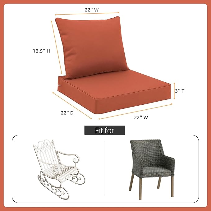 Favoyard Outdoor Seat Cushion Set 22 x 22 Inch Waterproof & Fade Resistant Patio Furniture Cushions with Removable Cover Deep Seat & Back Cushion with Handle and Adjustable Straps for Chair Sofa Couch-VerdiqueGarden