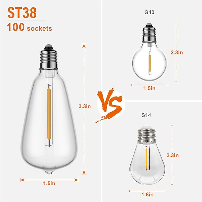 200FT Outdoor String Lights with Remote, Garden Patio Decor with 2500K Warm White, 100+4 LED Edison Bulbs, Support Timer Dimmable Waterproof for Yard Outside Porch Deck Backyard-VerdiqueGarden