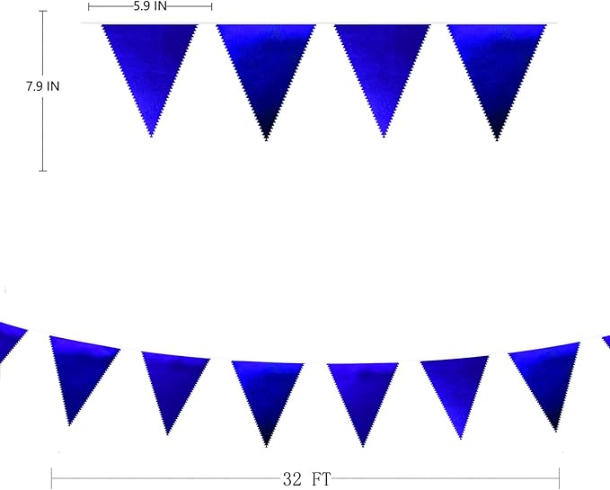 Royal Blue Party Decoration Navy Blue Triangle Pennant Banner Flag Dark Blue Metallic Fabric Bunting Garland for Graduation Wedding Retirement Bridal Shower Birthday Nautical Ahoy Achor Party Supplies-VerdiqueGarden