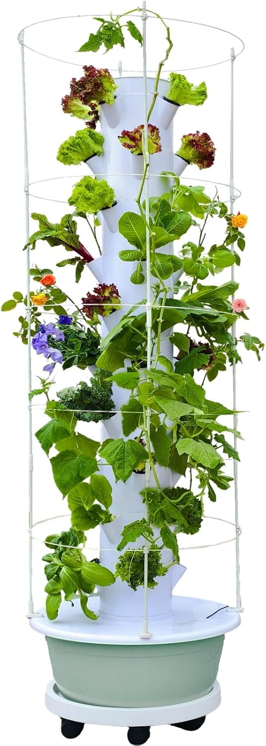 Hydroponic Growing System Kit, Vertical Hydroponic Tower with Trellis, Indoor & Outdoor Herb Garden, Vegetable Tower with 40 Planting Pods, Automatic Timer, Ideal for Gardeners & Beginners-VerdiqueGarden