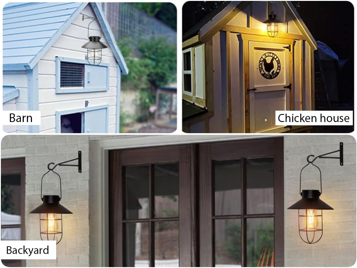 pearlstar Solar Lantern Outdoor 2 Packs Hanging Light Metal Solar Lamp with Warm White Edison Bulb Design for Garden Yard Patio Proch Decor(Black)-VerdiqueGarden