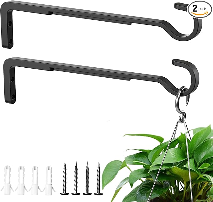 10 Inch 2 Pack Black Heavy Duty Outdoor Plant Hangers for Hanging Baskets, Iron Hanging Plant Brackets for Hanging Plants Outside, Metal Plant Hooks Plant Wall Hooks for Hanging Lantern, Bird Feeder-VerdiqueGarden