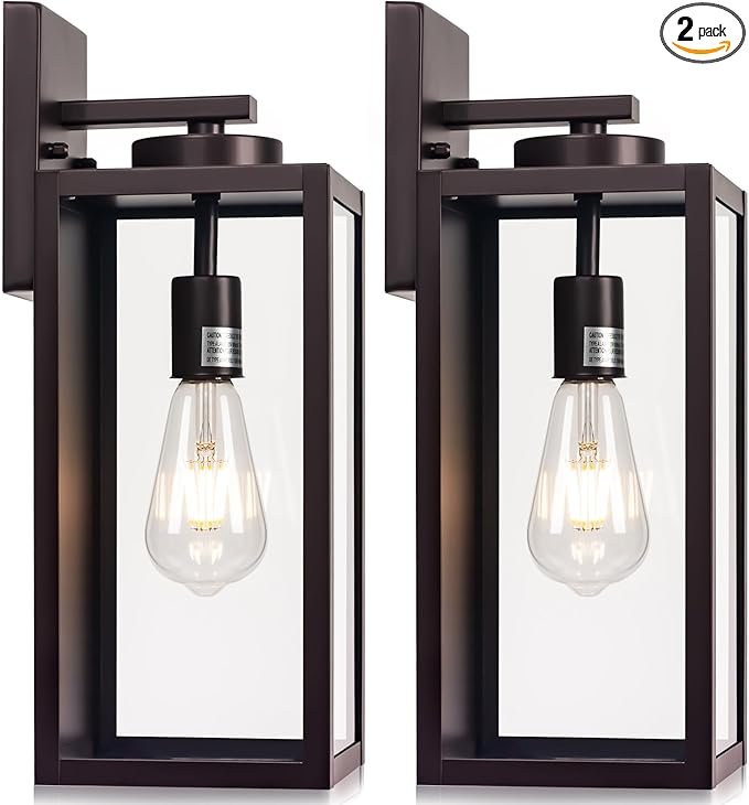 16-inch Oil-Rubbed Bronze Large Outdoor Wall Light Fixture, Brown Exterior Wall Lantern, Farmhouse Porch Sconce Lighting, Modern Outside Lights for House, Garage, Patio Lamp, 2 Packs-VerdiqueGarden