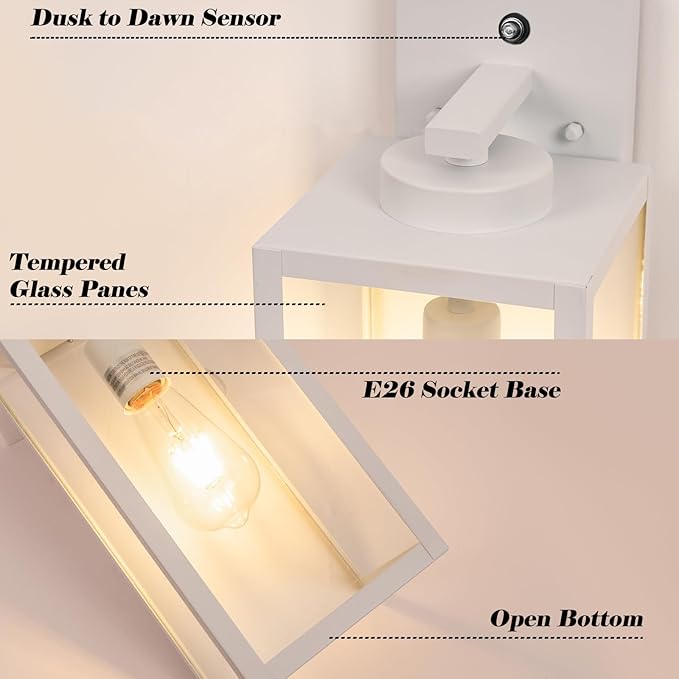 16-inch White Dusk to Dawn Outdoor Wall Light Fixtures, Exterior Waterproof Wall Lanterns, Large Porch Sconces Lighting, Modern Outside Lights for House Patio Front Door Entryway, 2-Packs-VerdiqueGarden