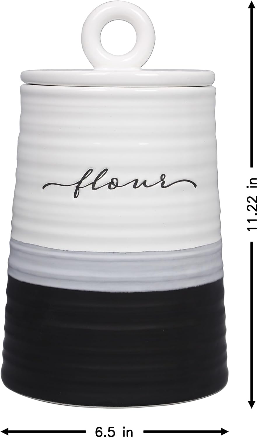 Young's Inc. 4 Pcs Set Rustic Modern Ceramic Canisters- Storage Container for Kitchen and Bathroom - Beautiful Home Decor Accent to Store Food, Coffee, Tea, and More - Black, White-VerdiqueGarden