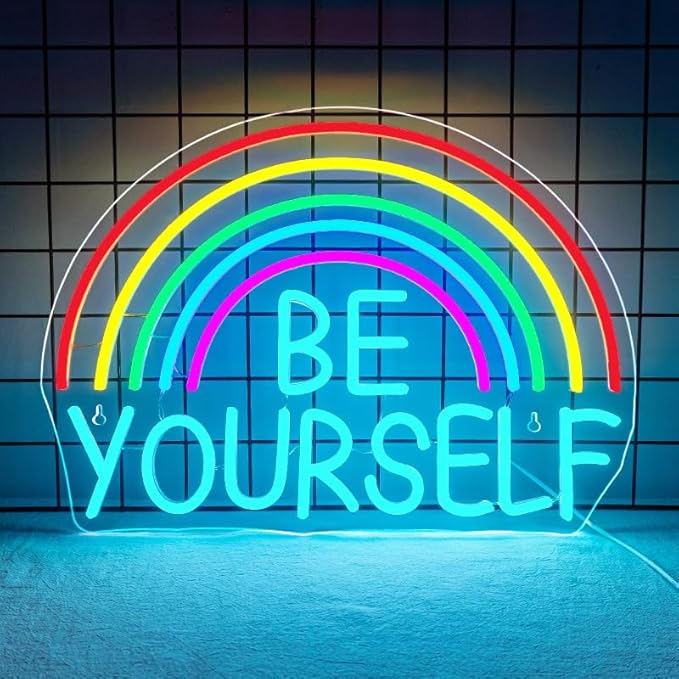 Be Yourself Neon Sign Be Yourself Neon Signs for Wall Decor Dimmable Rainbow Neon Lights Classroom LED Light Up Sign for Bedroom Bookstore Reading Room Library Study Room Decoration-VerdiqueGarden