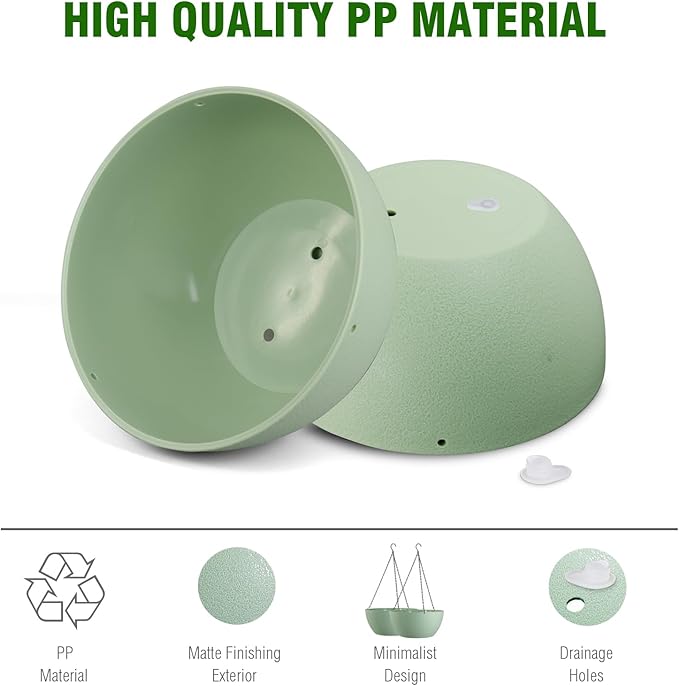 10 inch Hanging Planters for Outdoor Indoor Plants with Drainage Holes and Chain, 2 Pack Round Hanging Flower Pots for Garden Home Porch Decor,Green-VerdiqueGarden