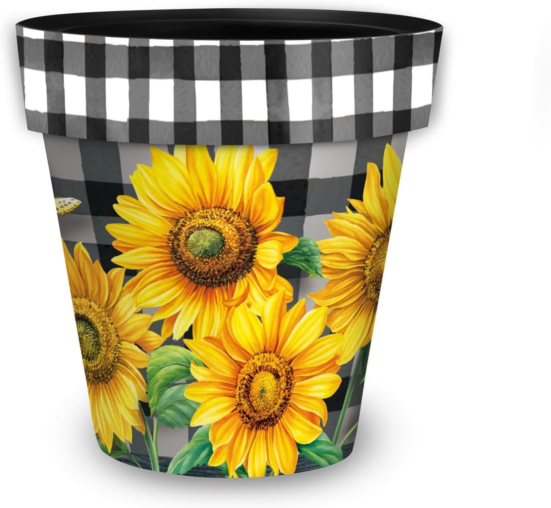 Briarwood Lane Checkered Sunflowers Decorative Medium Planter-VerdiqueGarden