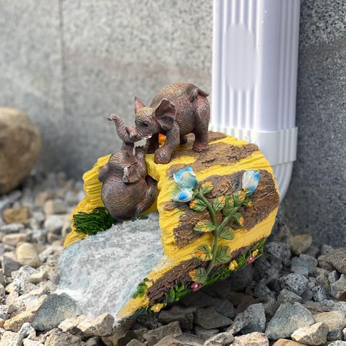 Elephant Gutter Downspout Extension Statues Garden Decoration,Rain Downspout Diverter Garden Statue,Decorative Gutter Extension，3"×4" Downspout Splash Block，Animal Resin Statue Outdoor Décor-VerdiqueGarden