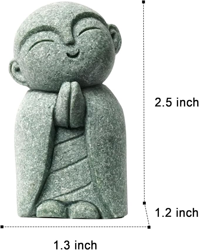 OwMell Japanese Jizo Monk Statue Praying, Buddha Jizo Statue Figurine Memorial Statue Aquarium Decoration for Garden Outdoor Ornament 2.6" - Tilting Head-VerdiqueGarden