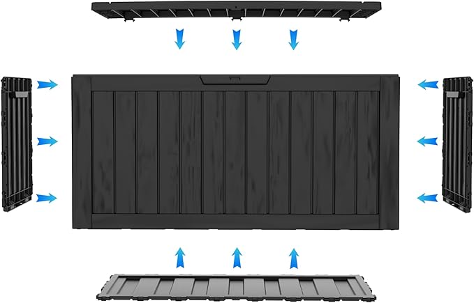 90 Gallon Waterproof Outside Storage Box - Patio Storage & Outdoor Deck Box, All-Weather Resin Chest for Pool/Garden Accessories, Lockable UV-Resistant, Jet Black-VerdiqueGarden