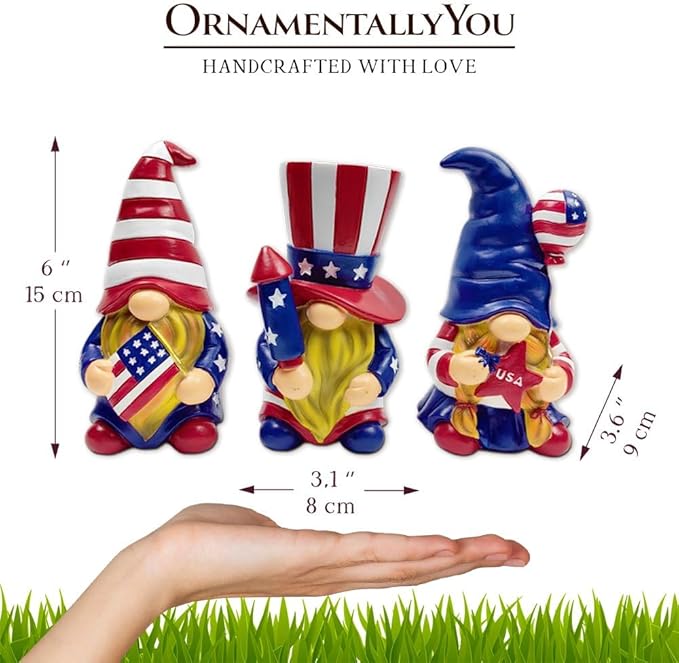 Spring & Summer-Themed Garden Statues – Adorable Outdoor Decor for Lawn, Patio & Porch (Patriotic Gnome Trio Figurines, 6" Set of Three Garden Statues and July 4th Decoration)-VerdiqueGarden