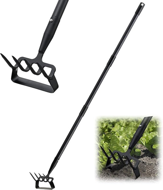 Hoe Garden Tools, 37-49 Inch Gardening Tools for Weeding, Stirrup Hoe Long Handle for Yard Weed Puller, Scuffle Hula Adjustable Weeding Loop Hoe for Lawn, Vegetable, Soil, Planting Black-VerdiqueGarden