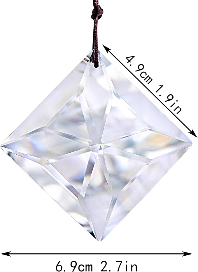 HDCRYSTALGIFTS Set 2,50mm Hanging Faceted Crystals Suncatcher Ornament Window Prisms Rainbow Maker Chandelier Crystal Pendant(Square)-VerdiqueGarden