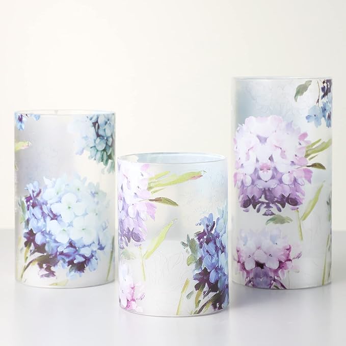 Floral Flameless Candles Decorative Battery Operated with Remote Hydrangea Flowers Romantic Lovers Flickering Pillar Candles for Wedding Tray Centerpiece Home Decor-VerdiqueGarden