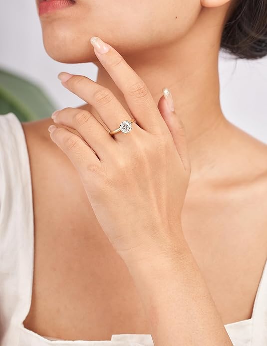 IMOLOVE Solitaire Moissanite Engagement Ring, 1CT D Color VVS1 Clarity, 925 Sterling Silver with 18K White Gold Plated, Ideal Gift for Women