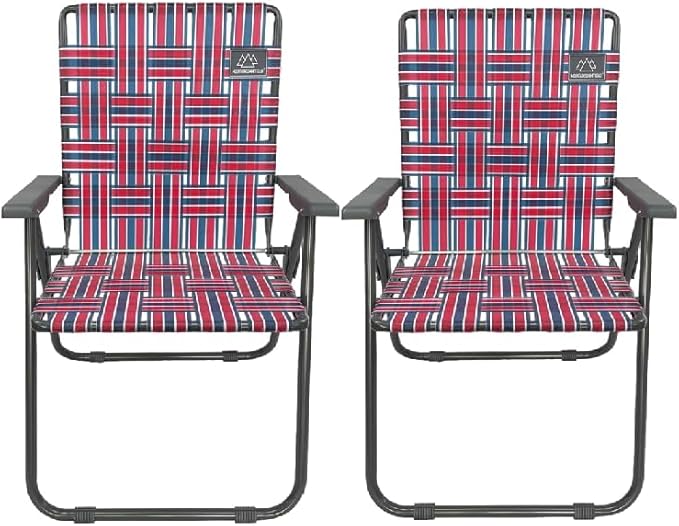 Retro Webbed Camping Chair - Lightweight, Foldable, Durable Steel Frame, 300lb Capacity, Vintage Red/Blue Stripes by Caddis Sports (2)-VerdiqueGarden