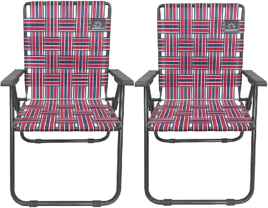 Retro Webbed Camping Chair - Lightweight, Foldable, Durable Steel Frame, 300lb Capacity, Vintage Red/Blue Stripes by Caddis Sports (2)-VerdiqueGarden