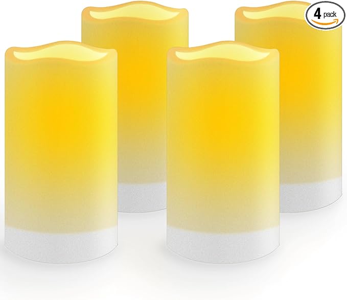 salipt Solar Powered Candles - 3.25" x 6" Waterproof LED Flameless Pillar Candle Set,Dusk to Dawn, Rechargeable Solar Battery Included,Waterproof for Patio Decor,Set of 4-VerdiqueGarden