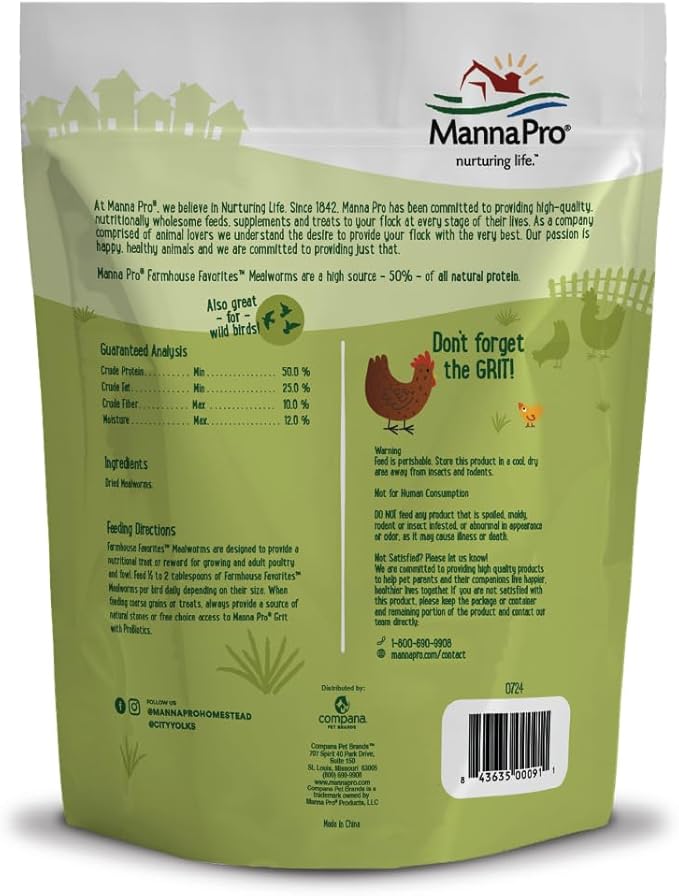 Manna Pro Farmhouse Favorites Mealworms Poultry Treat - Protein Treat for Chicken - Poultry, Turkey, Ducks, Geese, and Guinea Fowl Treat - Contains 50% Protein - 100% Natural Poultry Snack - 2lbs-VerdiqueGarden