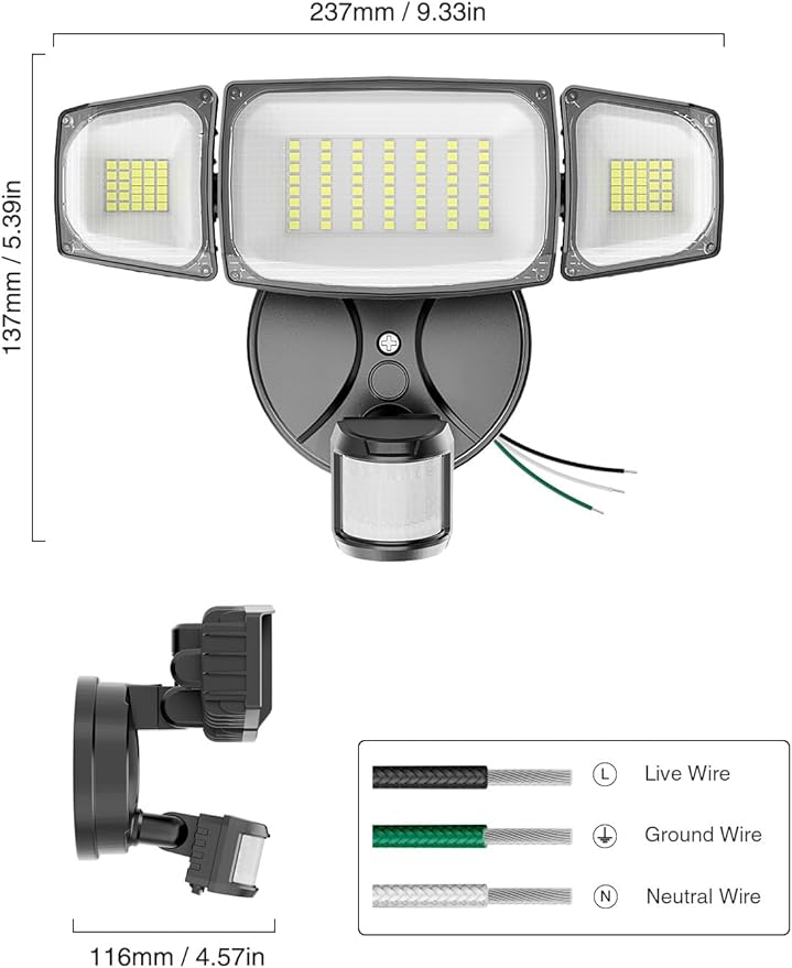 Olafus 80W Motion Sensor Outdoor Lights, 8000lm Hardwired Motion Flood Light Dusk to Dawn, IP65 Waterproof LED Security Floodlights, 6500K Motion Detector Lights for Outside, Black-VerdiqueGarden
