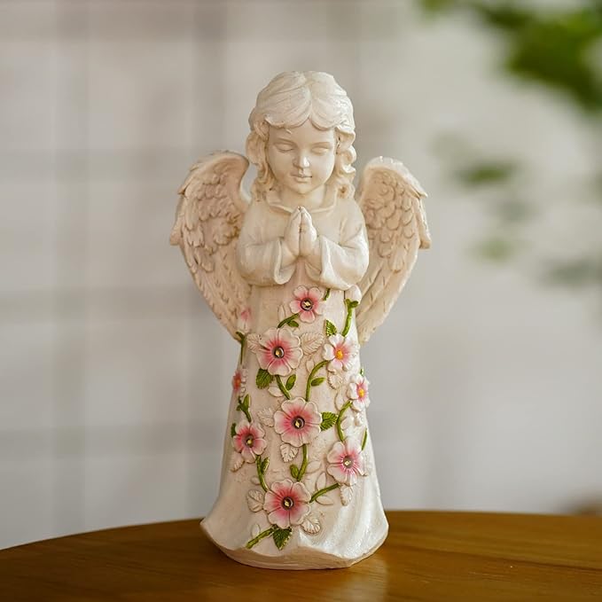 Nacome Solar Garden Outdoor Statues Angel with Succulent and 7 LED Lights – Lawn Decor for Patio, Balcony, Yard Ornament - Unique Housewarming Gifts-VerdiqueGarden