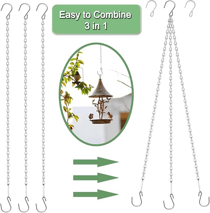 10 Pack 25" SIL Storagehook Silver Hanging Chains with S Hooks for Hanging Bird Feeders Planters Baskets Billboards Lanterns Wind Chimes Ornaments-VerdiqueGarden