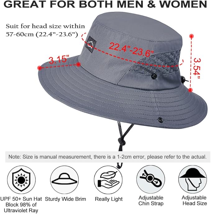 Fishing Hat, UPF50+ Wide Brim Sun Hat for Men Women, UV Protection Hiking Beach Bucket Hats Summer Safari Hat-VerdiqueGarden