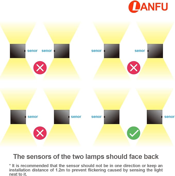 LANFU LED Aluminum Waterproof Wall Lamp, (Upgrade Dusk to Dawn Sensor) Waterproof Outdoor Light 20W 100-277V 2800K-3000K(Not dimmable) Outdoor Wall Light Warm Light 2LEDS (Black-20W-Larger)-VerdiqueGarden