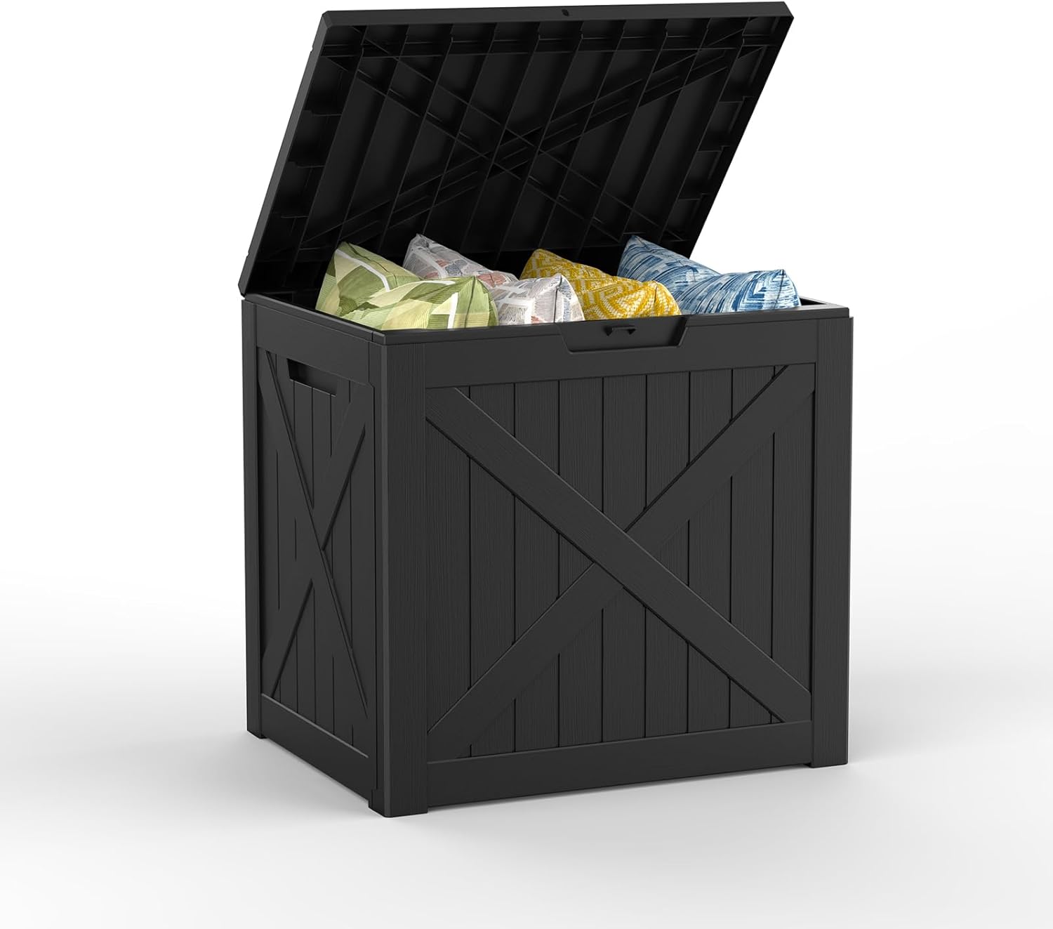 Mars Villa 31 Gallon Deck Box, Outdoor Storage Box Waterproof, Outside Resin Storage Bin for Outdoor Patio Furniture Cushions, Pool Supplies, Garden Tools, UV-Resistant and Weatherproof, Black Barn-VerdiqueGarden