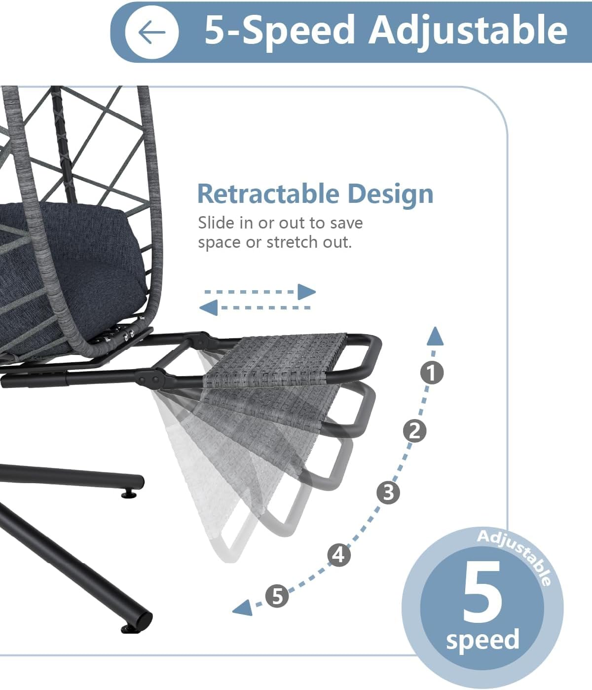 SWITTE Hanging Egg Chair with Stand, Outdoor Swing Egg Chair with Footrest, Patio Hammock Chair with Cushion for Garden Backyard-Dark Grey-VerdiqueGarden