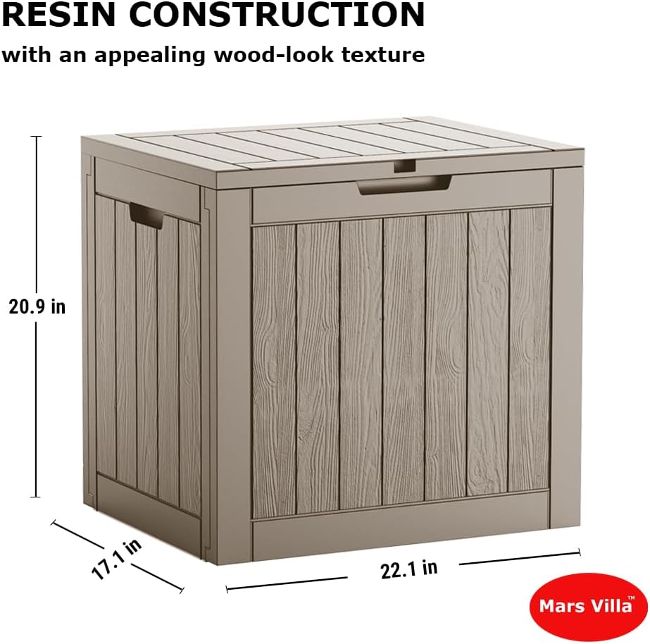 Mars Villa 31 Gallon Deck Box, Outdoor Storage Box Waterproof, Outside Resin Storage Bin for Outdoor Patio Furniture Cushions, Pool Supplies, Garden Tools, UV-Resistant and Weatherproof, Light Brown-VerdiqueGarden