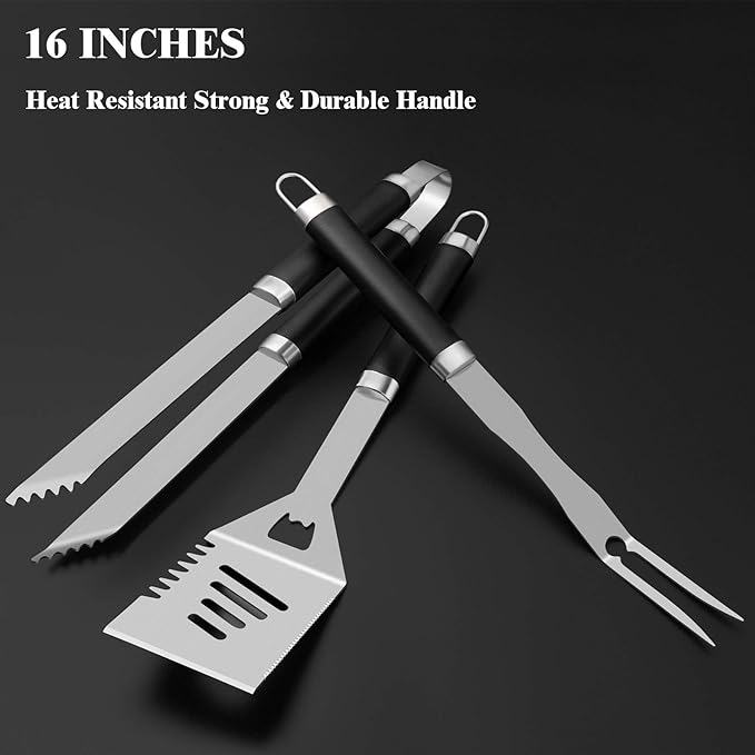 ROMANTICIST 25pcs Extra Thick BBQ Grill Accessories, Fathers Day Grilling Gifts Set for Men Dad, Heavy Duty Grill Tools Utensils Kit with Spatula, Tongs in Aluminum Case for Birthday Black-VerdiqueGarden