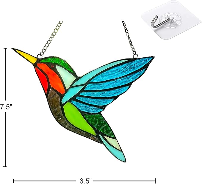 Hummingbird Stained Glass Window Hangings, Birds Stained Glass Decorations,Bird Suncatcher for Window Decor Hummingbird Gifts for Mom,Bird Lovers-VerdiqueGarden