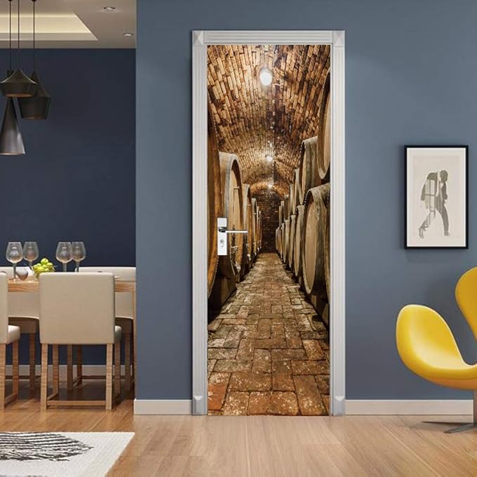 3D Door Stickers Murals Peel and Stick - Wine Cellar - Door Decals Wallpaper Self-Adhesive Removable PVC Waterproof Poster for Bedroom Living Room Decoration 30.3 x 78.7 inch-VerdiqueGarden