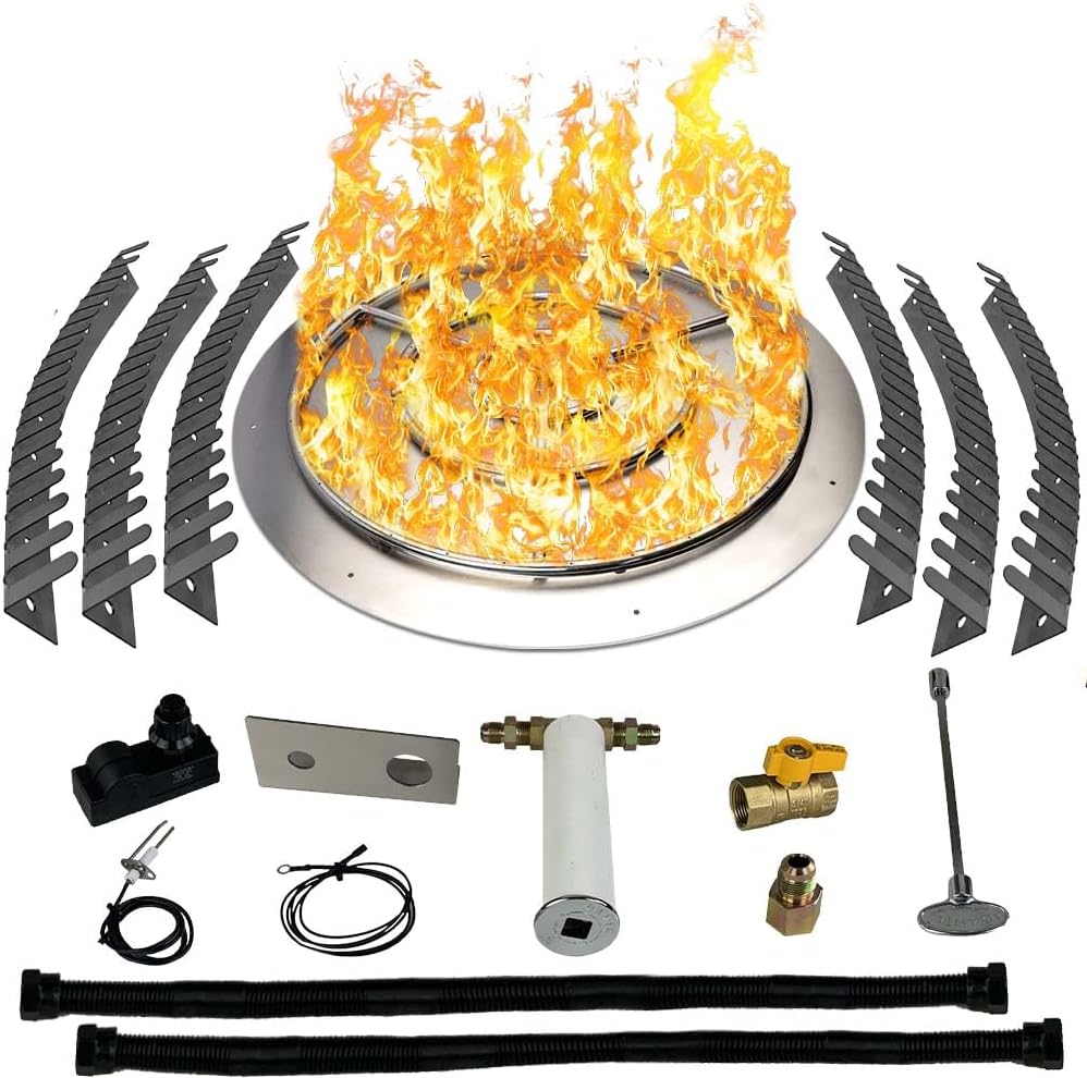 Stainless Steel Fire Pit Burner Pan & Ring Pro Kit for Natural Gas, 36-Inch Pan, 30-Inch Ring, 250,000 BTU Max-VerdiqueGarden
