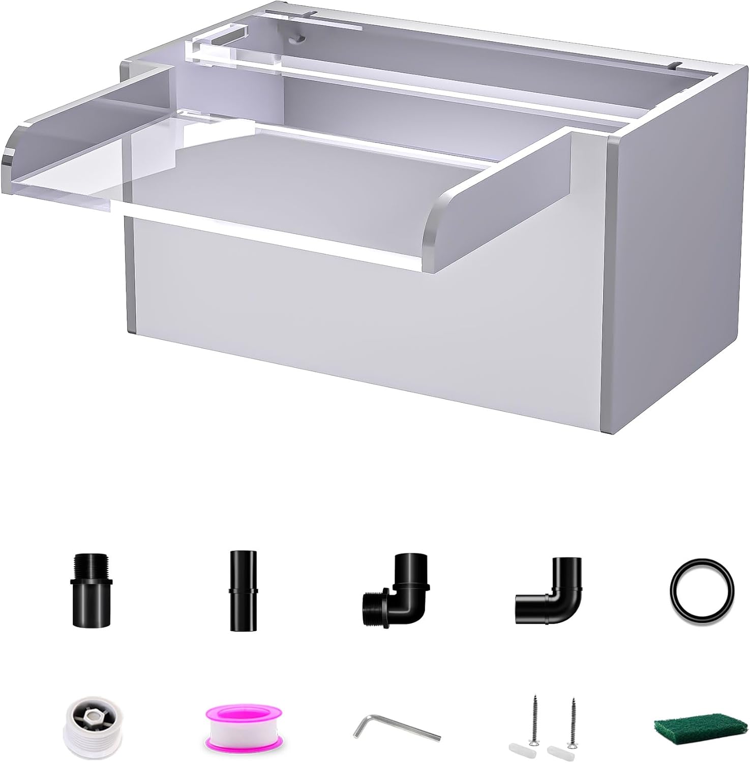 Waterfall Pool Fountain, LONGRUNNEW Transparent Acrylic Pool Waterfall Spillway, 9.06 Inches Pool Water Feature for Garden Patio, Backyard Koi Pond Decor-VerdiqueGarden