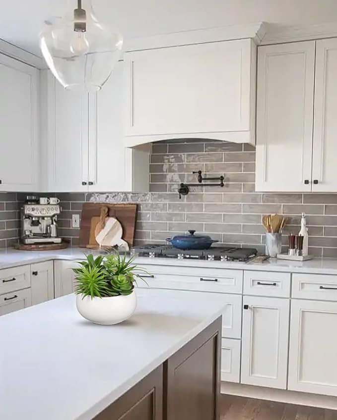 Fake Plants Artificial Succulents in Pots Faux Succulent Arrangement Potted Plant in White Ceramic Planter Bowl for Home Decor Office Desk Bathroom Shelf Living Room Indoor Decorations-VerdiqueGarden