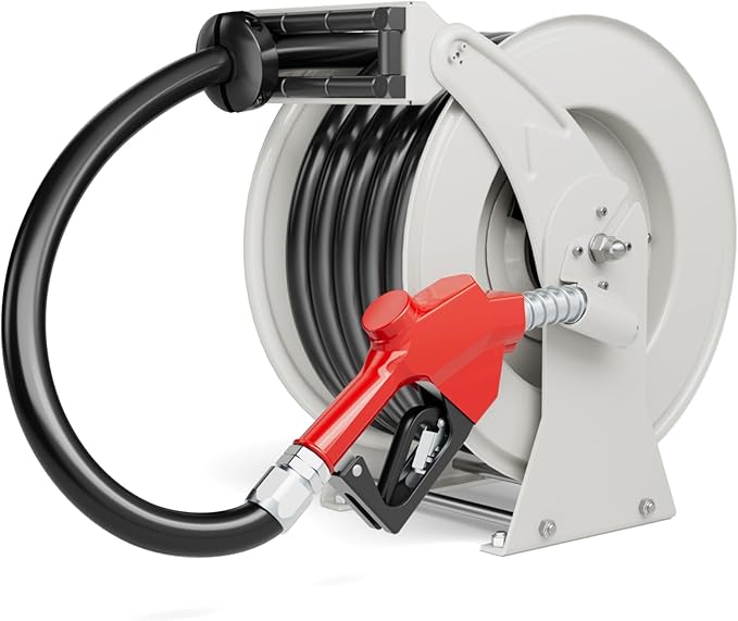 Fuel Hose Reel 1" x 33', 300 PSI Heavy-duty Steel Construction with Refueling Nozzle, Diesel Fuel Reel Used for Aircraft Ship Vehicle Tanker Truck-VerdiqueGarden