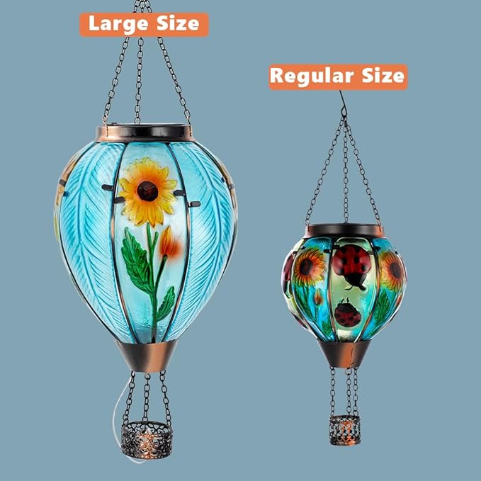 Starsoul Large Solar Hot Air Balloon Lantern with Flame Sunflower Glass Hanging Outdoor Hot Air Balloon Solar Light Waterproof Garden Patio Yard Party Decorations-VerdiqueGarden