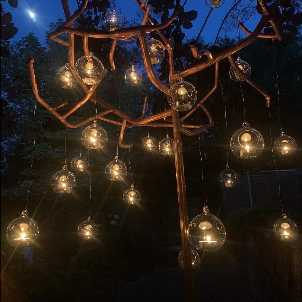 Sziqiqi Hanging Glass Tealight Candle Holder with LED Candles - 3.15inch Tea Light Globe Terrarium Holders Ornament for Wedding Christmas Birthday Halloween Party Centerpieces Decor 8pcs-VerdiqueGarden