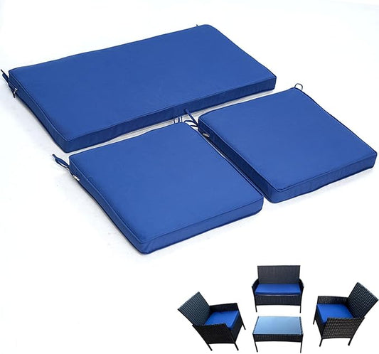 3-Pack Outdoor Patio Furniture Replacement Cushions Set–High-Elastic Sponge Cushions Fit 4-Piece Wicker Rattan Sofa, Loveseat & Chairs, 36x18x2 & 18x18x2, Waterproof, Fade-Resistant (Navy blue)-VerdiqueGarden