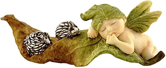 Top Collection Miniature Fairy Garden and Terrarium Statue, Sleeping Fairy Baby with Hedgehogs-VerdiqueGarden