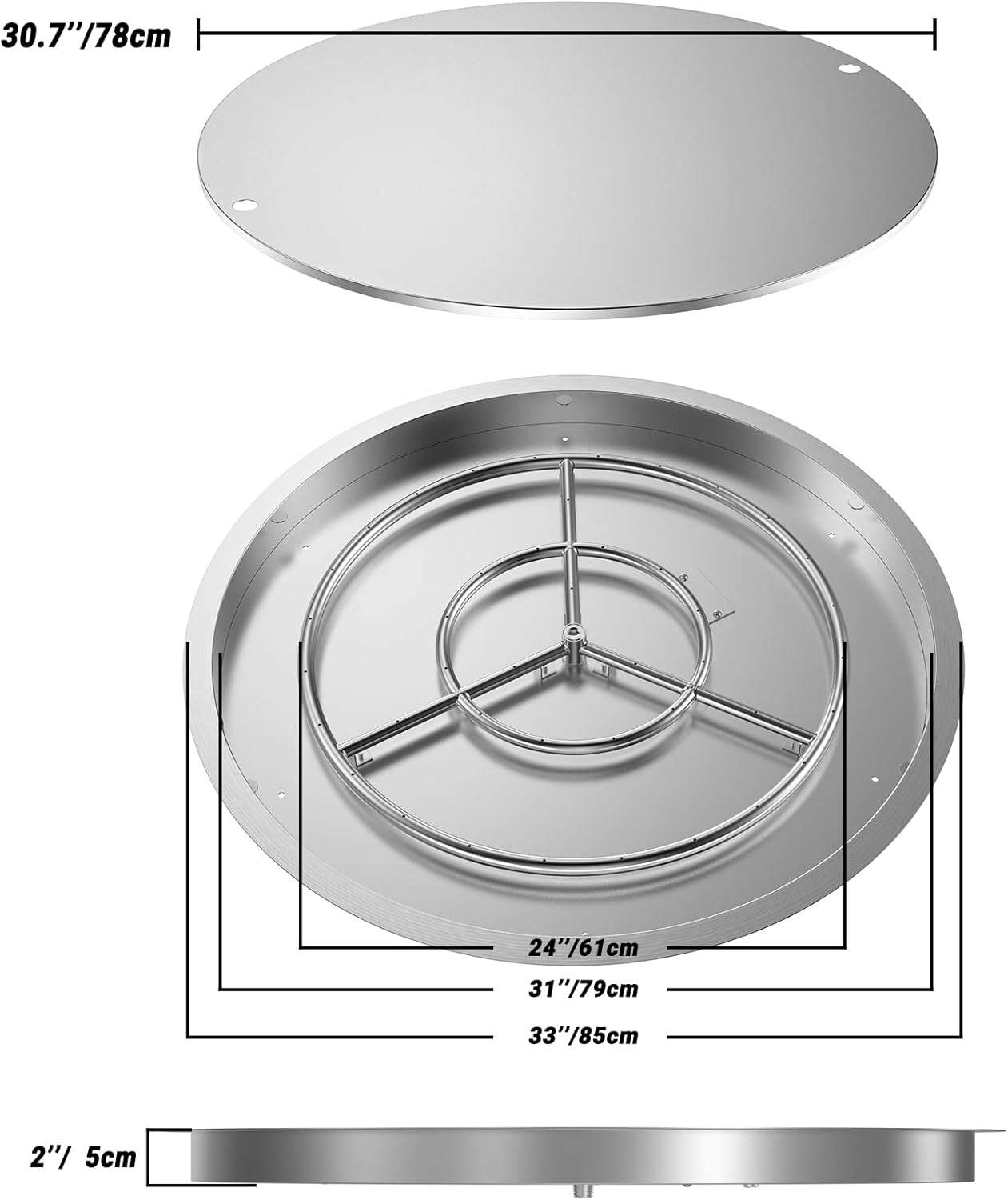 Skyflame 31" x 31" Round Stainless Steel DIY Drop-in Firepit System Assembly Set, Including Fire Pit Pan Fire Bowl with Burner Ring and Protective Cover-VerdiqueGarden