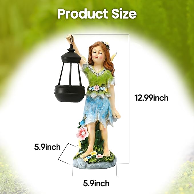 Fairy Garden Statue Solar Garden Fairy with Lantern Light Outdoor Garden Decoration Waterproof Solar Garden Sculpture for Patio Yard Lawn Gift for Mom Grandma-VerdiqueGarden
