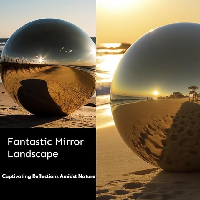 10 Inch Stainless Steel Gazing Globe,v2croft Hollow Ball Mirrored Surface Polished Shiny Sphere,Garden Stainless Steel Gazing Ball for Outdoor Lawn Pond Yard Ornament(Gold)-VerdiqueGarden